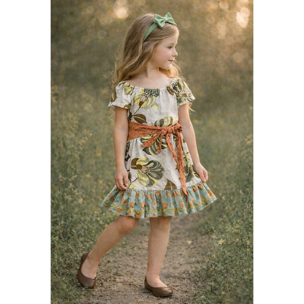 Matilda Jane Girls Dress 6 Floral Peasant Boho Ruffle Hem Tie Waist Cottagecore